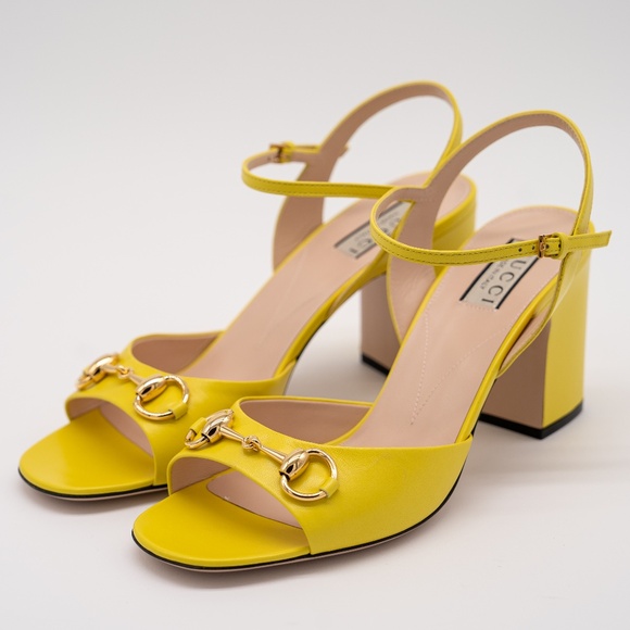 size 40G 10 US Gucci Horsebit Block Heel Sandals Yellow Strap - Picture 1 of 11